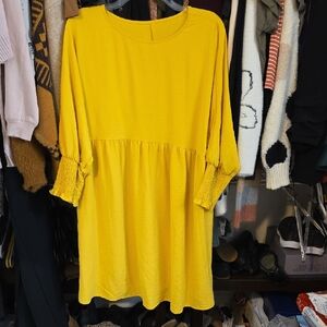 Yellow Casual Sundress with Dolman 3/4 Sleeves